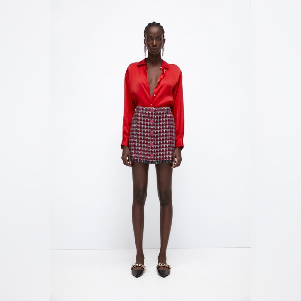 Frayed textured mini skirt